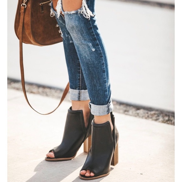 Black Peep Toe Booties - Picture 4 of 8